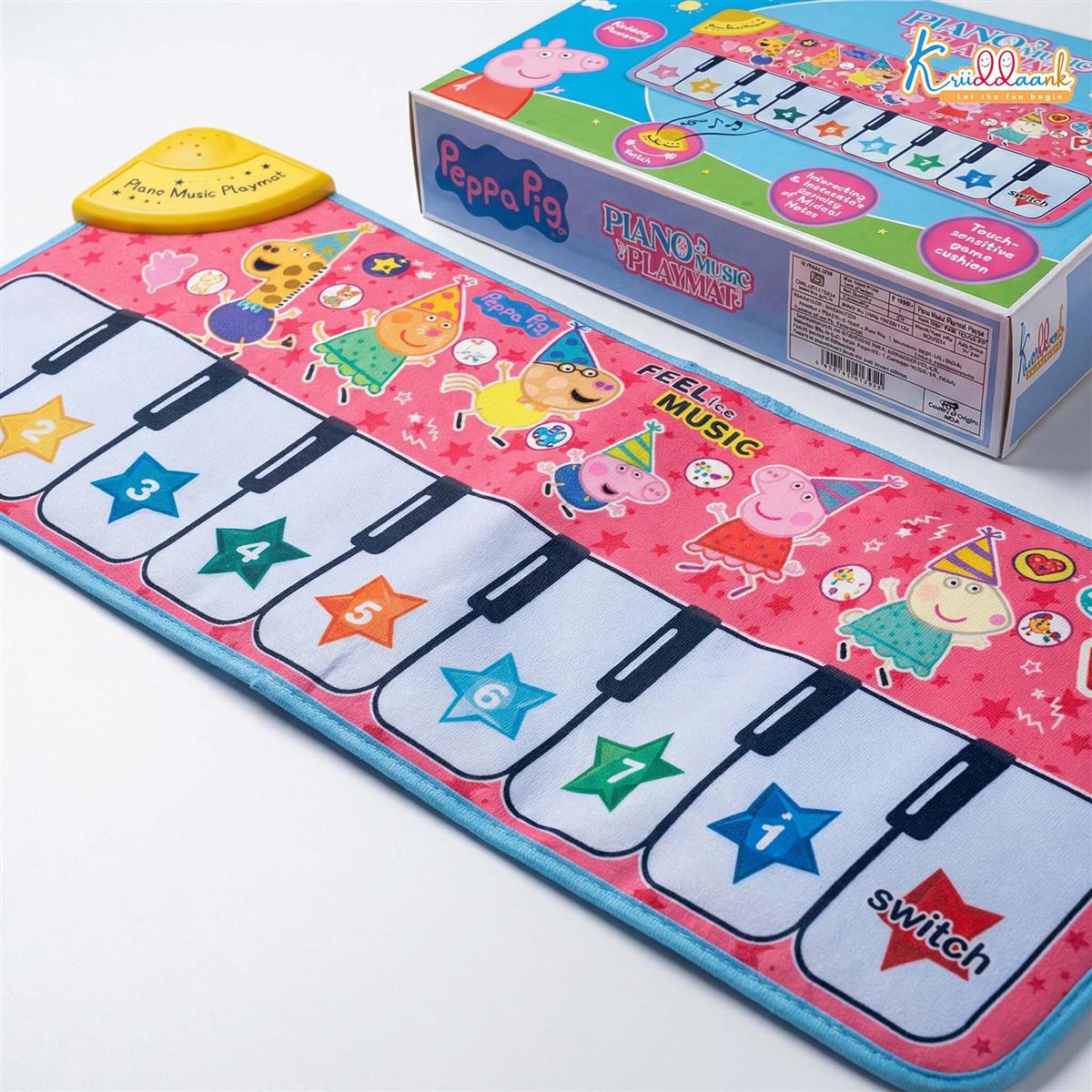 Kriiddaank Peppa Pig Piano Music Play Mat for Kids - 8 Keys & 3 Function Modes, Portable Roll-Up Floor Piano, Interactive Educational Musical Toy for Toddlers & Children 3+ Years, Pink