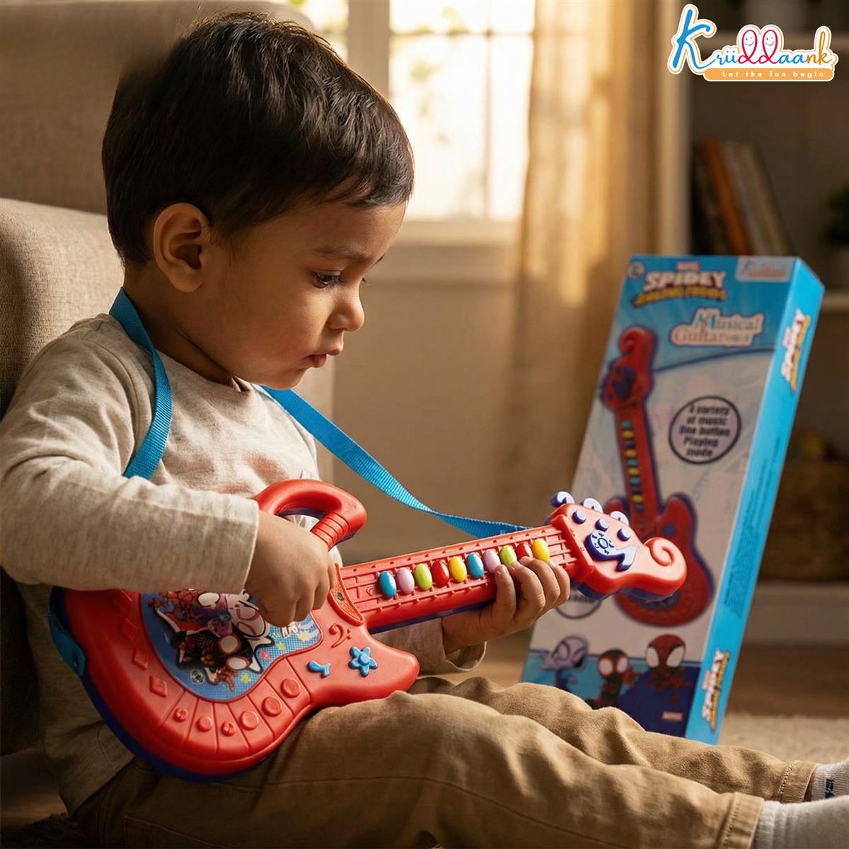 Spiderman Musical Guitar for Toddlers - Junior Rockstar Sing-Along Karaoke Toy with Built-in Music & Lights, Educational Electronic Play Instrument for Kids 3+ Years Old, Blue