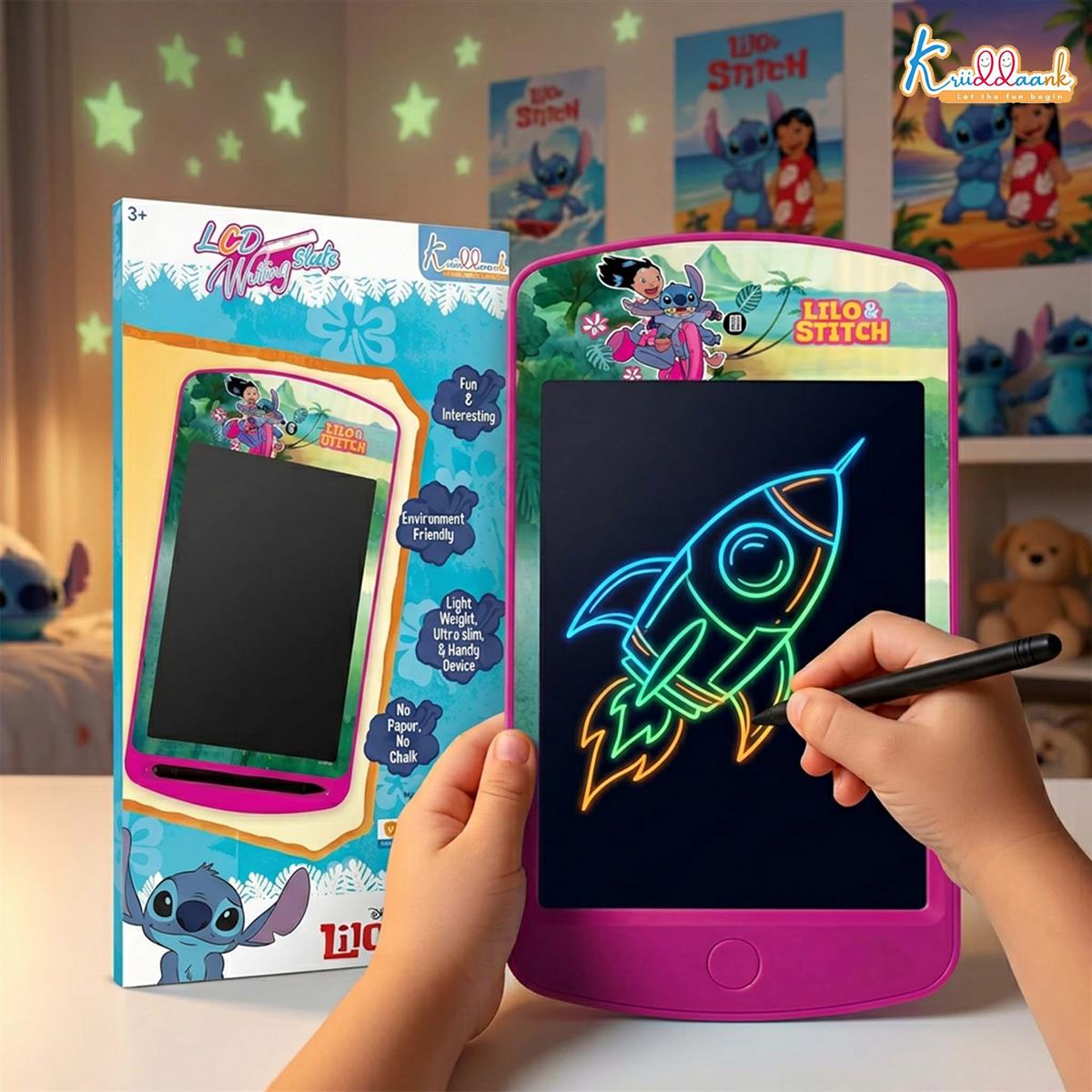 Kriiddaank Stitch LCD Writing Tablet 10.5 Inch Electronic Drawing Pad & Rewritable Doodle Board for Kids, Portable Toddler Travel Slate, Birthday Gift for Boys & Girls 3-9 Years (Stitch Blue Theme)