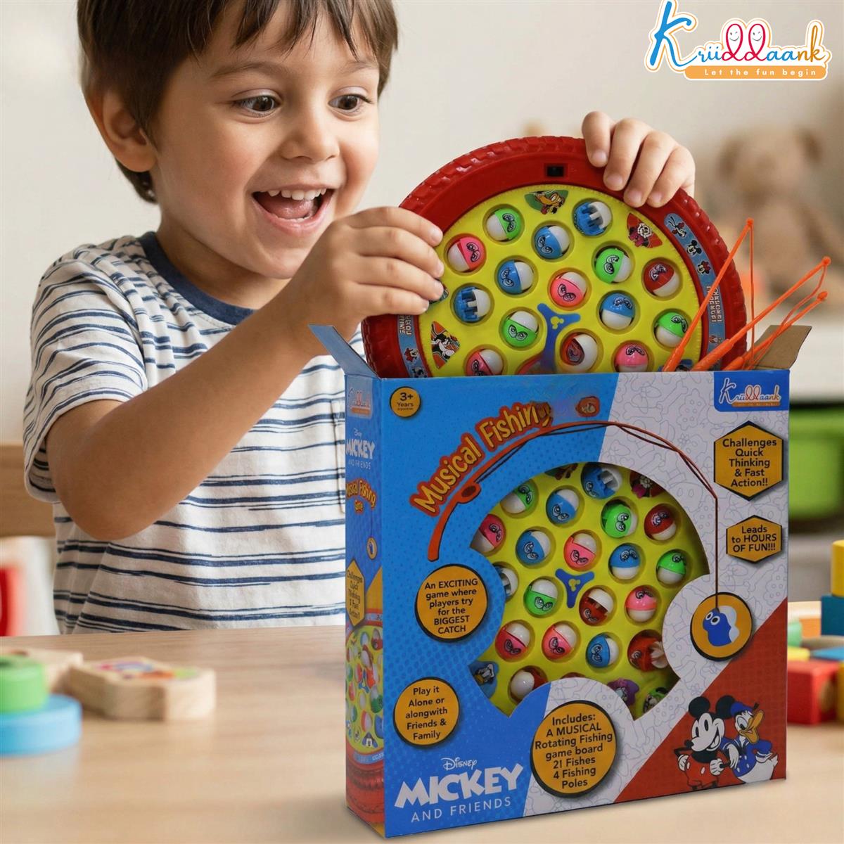 Mickey Mouse Musical Fishing Game - Battery Operated Educational & Learning Toy for Kids - Includes 21 Fishes & 4 Fishing Poles - Interactive Board Game for Boys & Girls Ages 3+