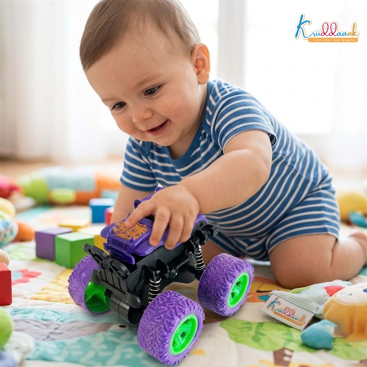 Kriddaank 4x4 Monster Truck for Kids - Friction Powered Stunt Car with 360Â° Spin Action - Durable Alloy & Non-Toxic 4WD Toy - Ideal Gift for Boys & Girls 3-7 Years Old (Multicolor)