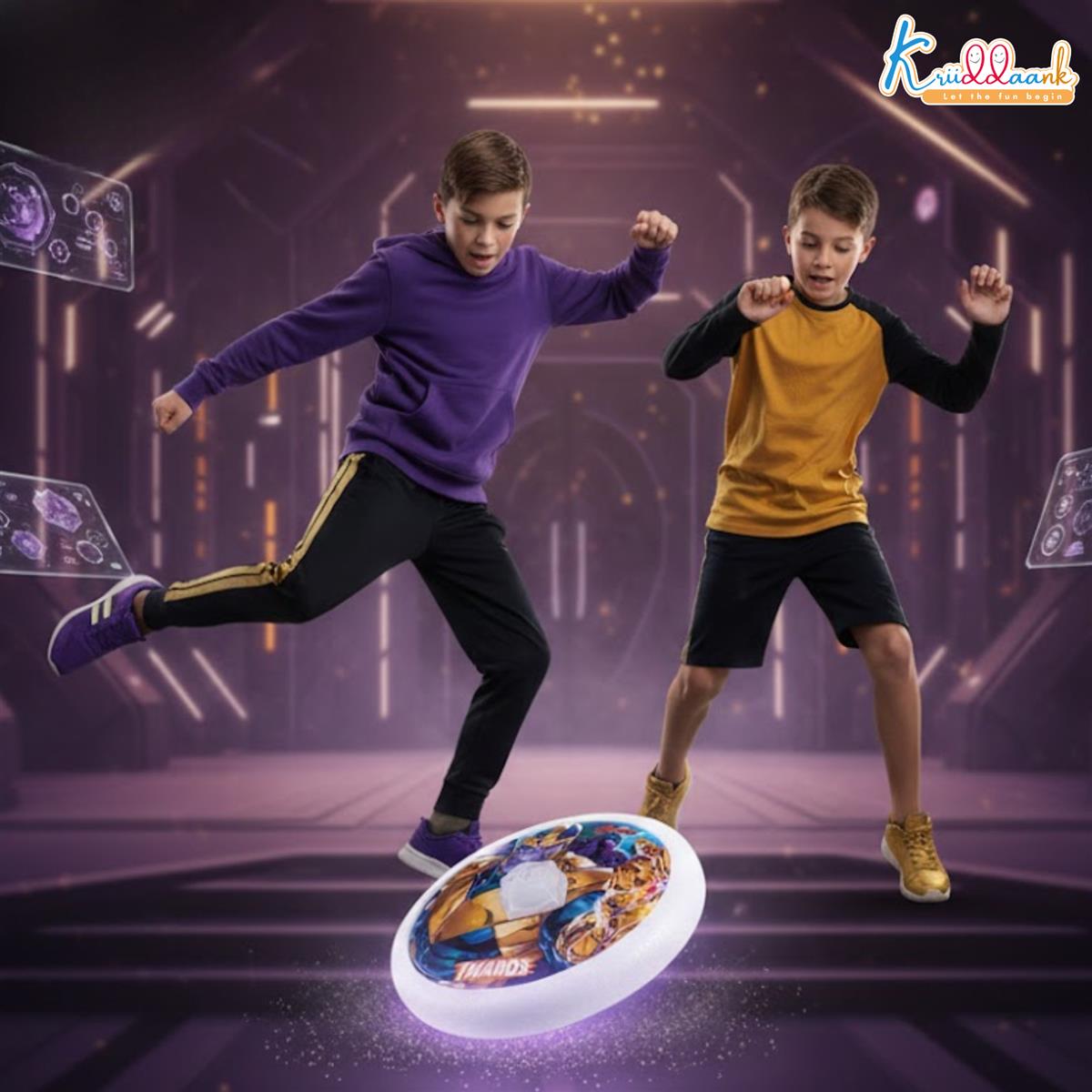 Marvel Thanos Theme Hover Football - LED Light Up Air Power Soccer Ball for Kids - Safe Indoor Sports Toy with Soft Foam Bumper - Educational Gift for Boys & Girls Ages 3+