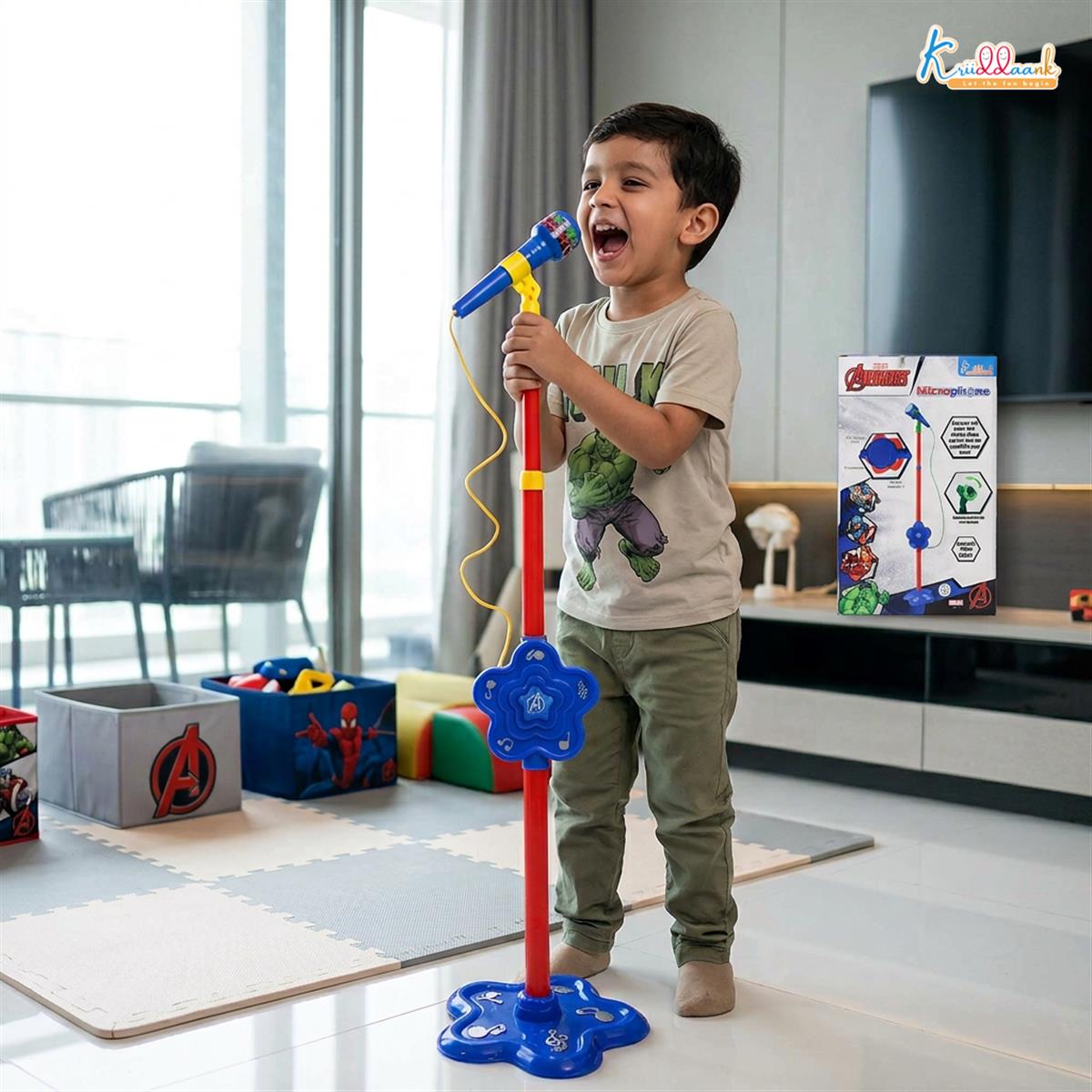 Marvel Avengers Karaoke Microphone with Adjustable Stand for Kids - Featuring Iron Man, Spider-Man & Black Panther - Bluetooth & USB Singing Toy - Musical Gift for Boys & Girls Ages 3+