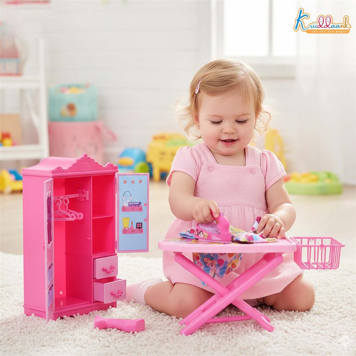 Disney Princess Iron Playset for Girls â€“ 8-Piece Pretend Play Laundry & Ironing Set with Realistic Light & Sound â€“ Includes Ironing Board, Basket, & Hangers â€“ Educational Toy for Kids Age 3+