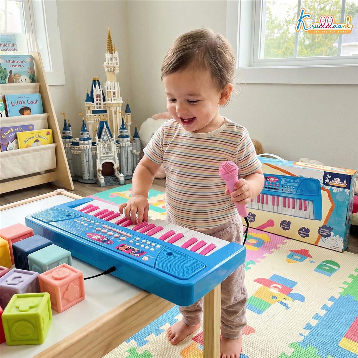 Kriiddaank Stitch Keyboard Piano for Kids - 37 Keys Electronic Organ with Microphone, 8 Rhythms, 8 Instrument Sounds & Tones, USB & Battery Powered, Musical Learning Toy for Boys & Girls 3+ Years