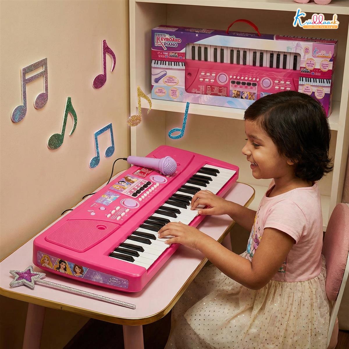 Princess Keyboard Piano for Girls - 50 Keys (49 Scale Organ) with Microphone, 16 Rhythms, 8 Instrument Sounds, USB & Battery Powered Educational Musical Toy for Kids Age 3+ (Pink)