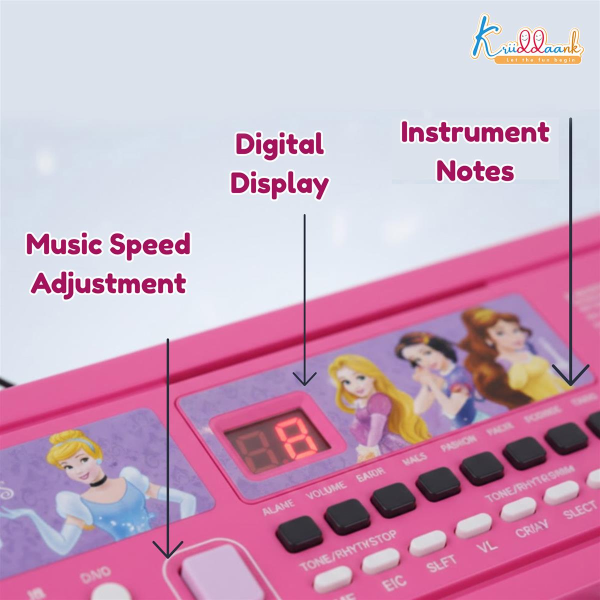 Disney Princess Keyboard Piano for Kids - 37 Keys Portable Musical Toy with Microphone, 16 Instrument Sounds & 10 Rhythms - Educational Learning Gift for Girls Toddlers 3+ Years (Pink)