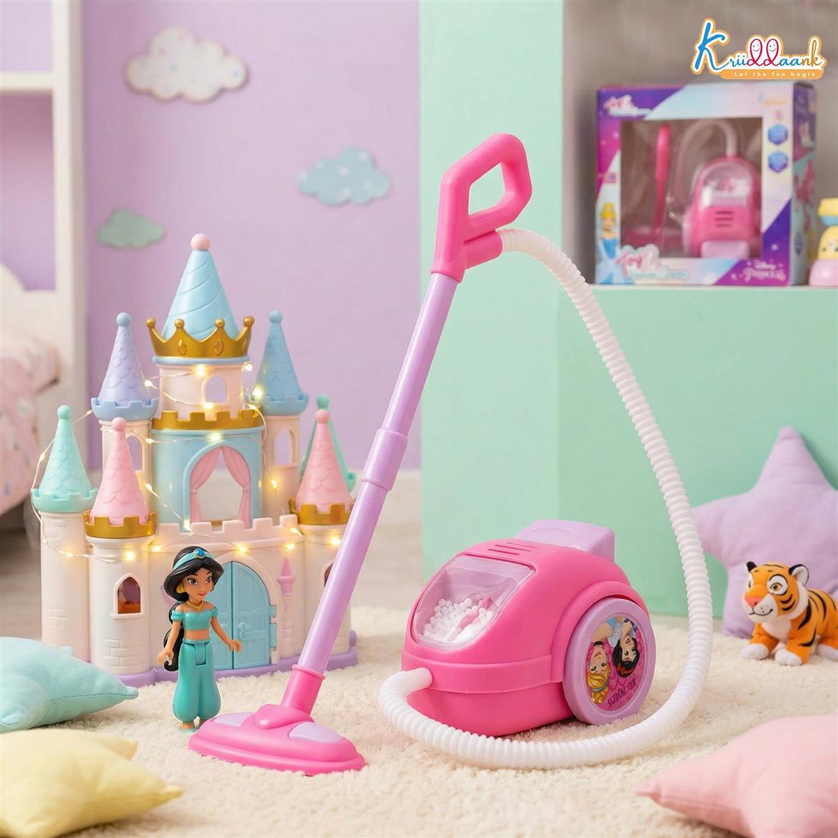 Disney Princess Toy Vacuum Cleaner for Kids - Educational Pretend Play Cleaning Set with Lights, Battery Operated Housekeeping Toy for Toddlers and Girls Age 3+, Pink