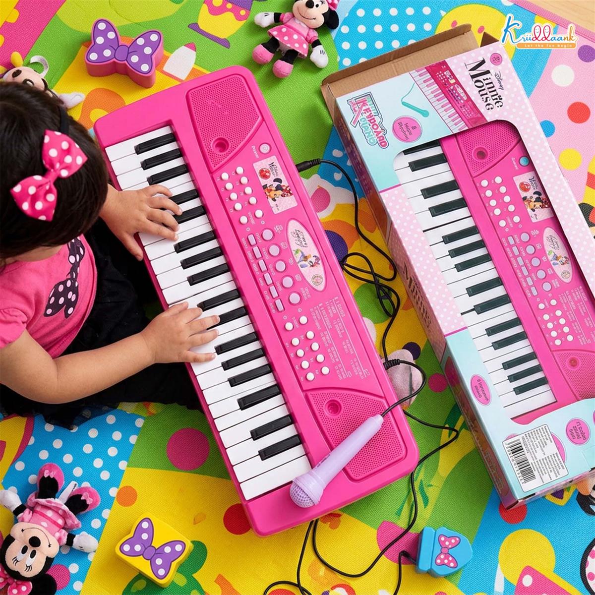 Minnie Keyboard Piano for Kids - 37 Keys Musical Toy with Microphone, 8 Rhythms, 8 Tones & USB Power - Educational Learning Instrument & Gift for Girls Ages 3+ (Pink)