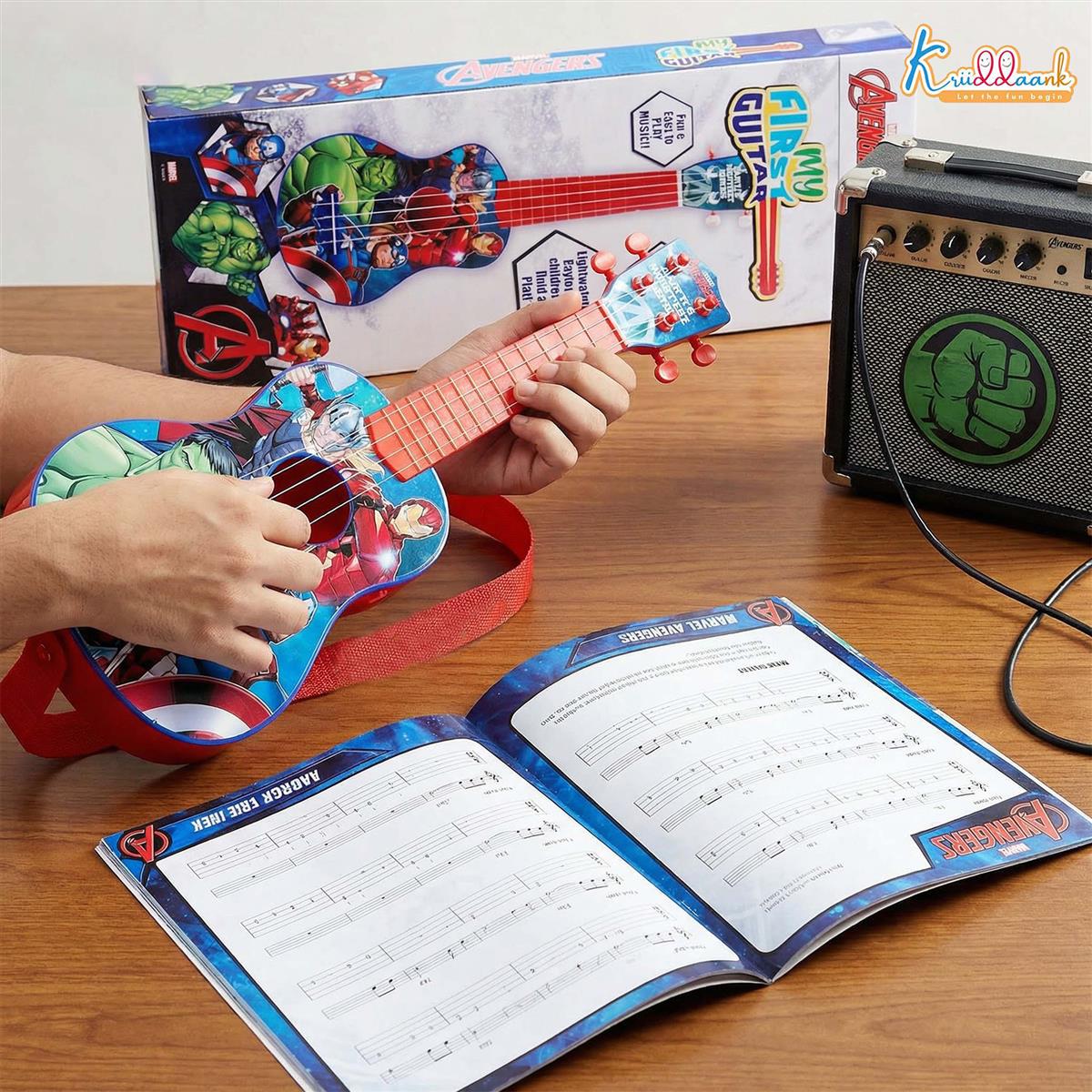 Marvel Avengers Theme 4-String Guitar Toy for Kids (Big) - Educational Musical Instrument for Toddlers & Children, Safe & Lightweight Fingerstyle Play, Ideal Gift for Boys & Girls 3+ Years, Red