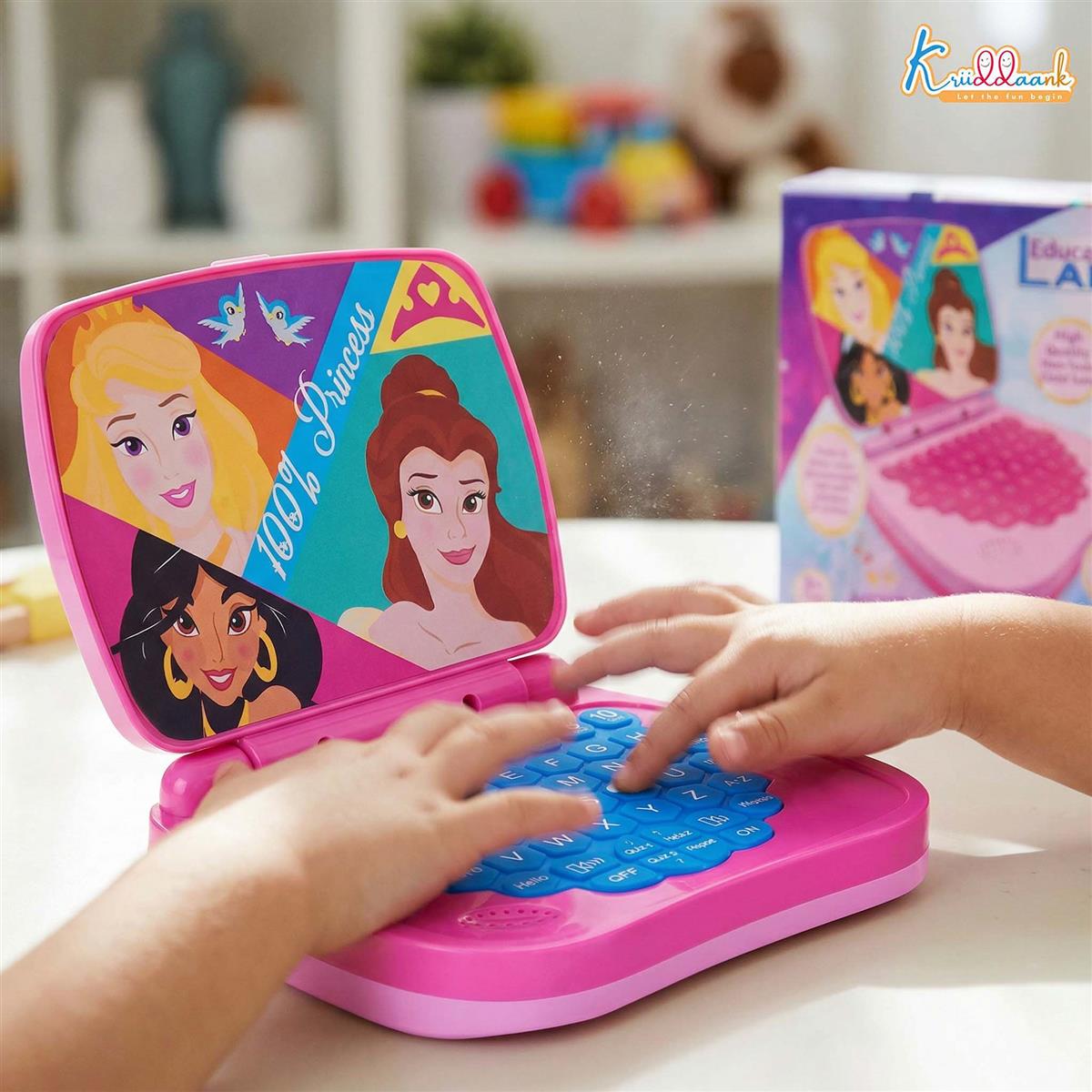 Princess Educational Laptop for Kids - Interactive ABC & 123 Learning Toy for Girls 3+ Years, Sound & Music Modes, Portable Screen-Free Educational Game, Pink Disney Princess Theme Gift