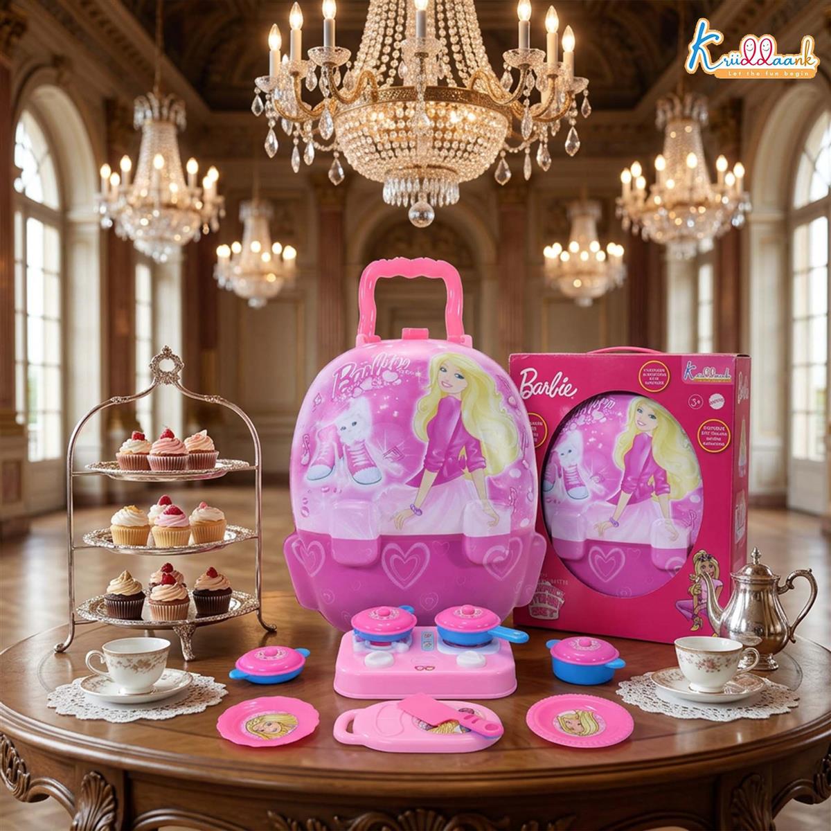 Barbie Backpack Kitchen Set - 21 Piece Pink Portable Cooking Toy Set for Kids 3+ Years - Travel-Friendly Pretend Play Kitchen with Music and Accessories - Non-Electric Role Play Gift for Girls