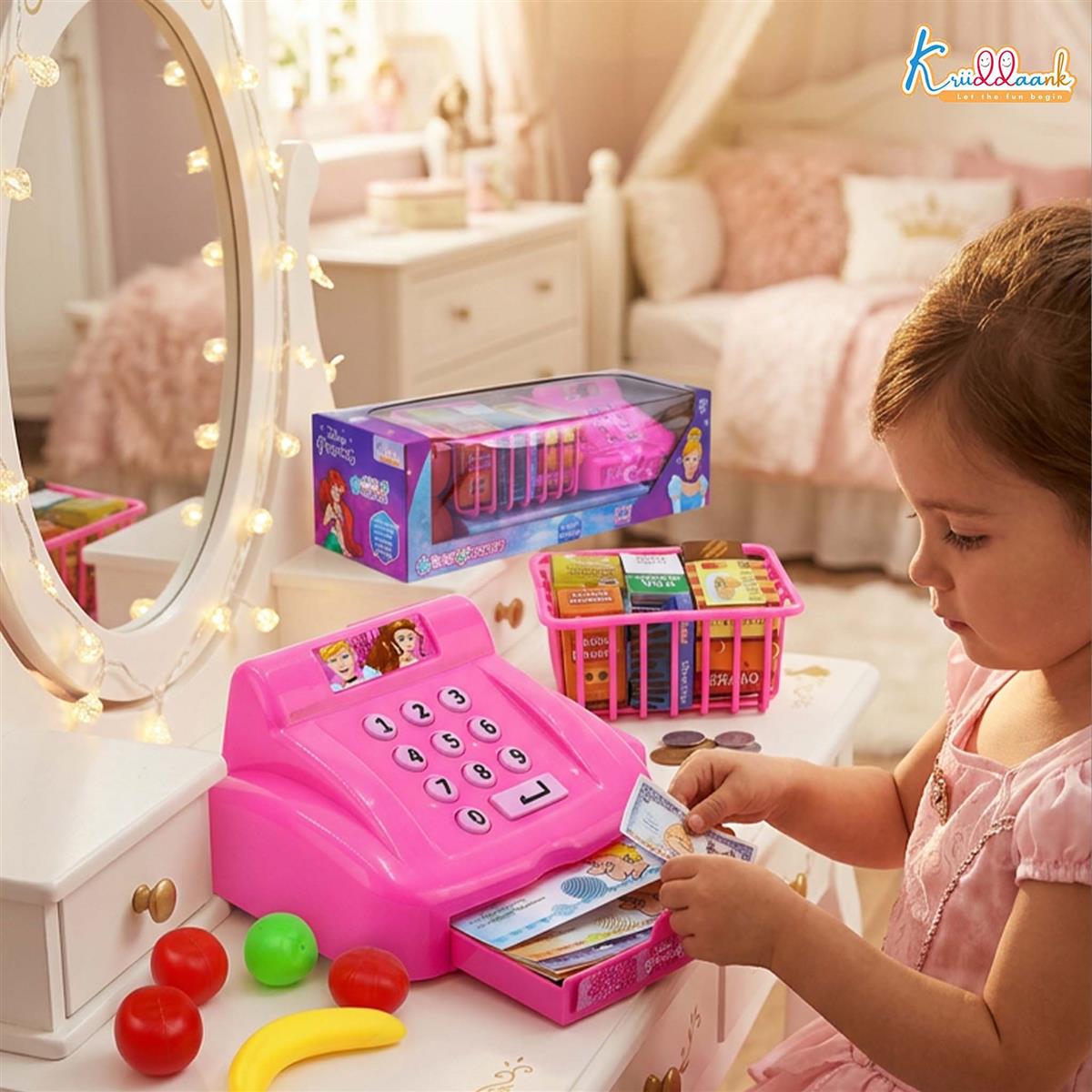 Disney Princess Cash Register Toy for Girls - 29 Pc Pretend Play Set with Play Money, Credit Card, Scanner, Real Sound Effects & Cash Drawer - Educational Math Learning Gift for Kids Ages 3+