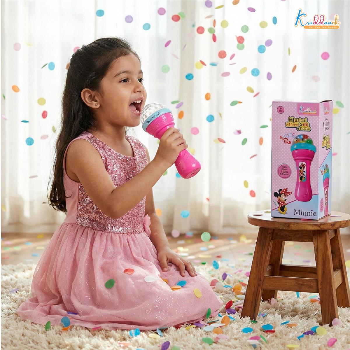 Minnie Mouse Musical Karaoke Microphone Toy for Kids - Fun Singing Instrument with Rotating Disco Projection Lights & Music, Pink Pretend Play Educational Toy for Girls Age 3+ Years
