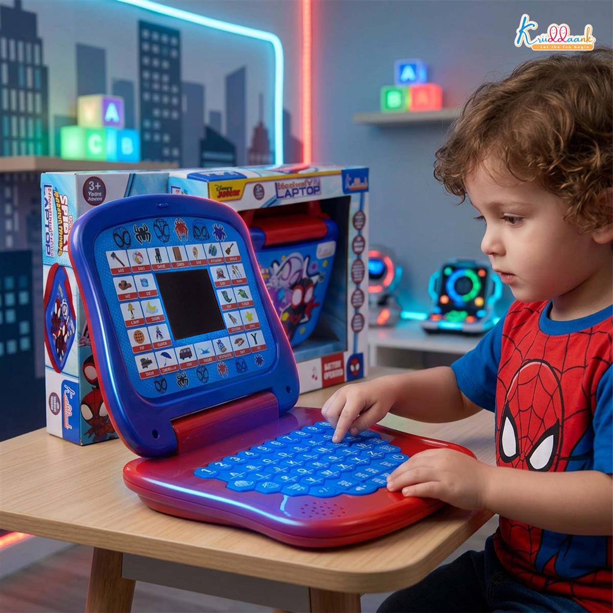 Spiderman Educational Learning Laptop Toy for Kids with LED Display & Music, Preschool Computer for Boys & Girls 3+ Years, ABC Alphabet & Number Learning, Blue & Red