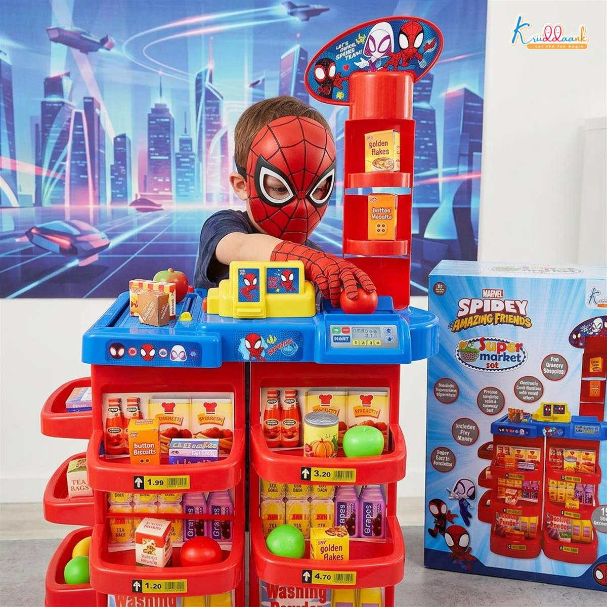 Spiderman Super Market Interactive Grocery Store Playset for Kids 5+ Years - Electronic Cash Register with Sound, Weighing Scale & 20 Shop Accessories - Marvel Avengers Pretend Play Toy, 91cm Tall