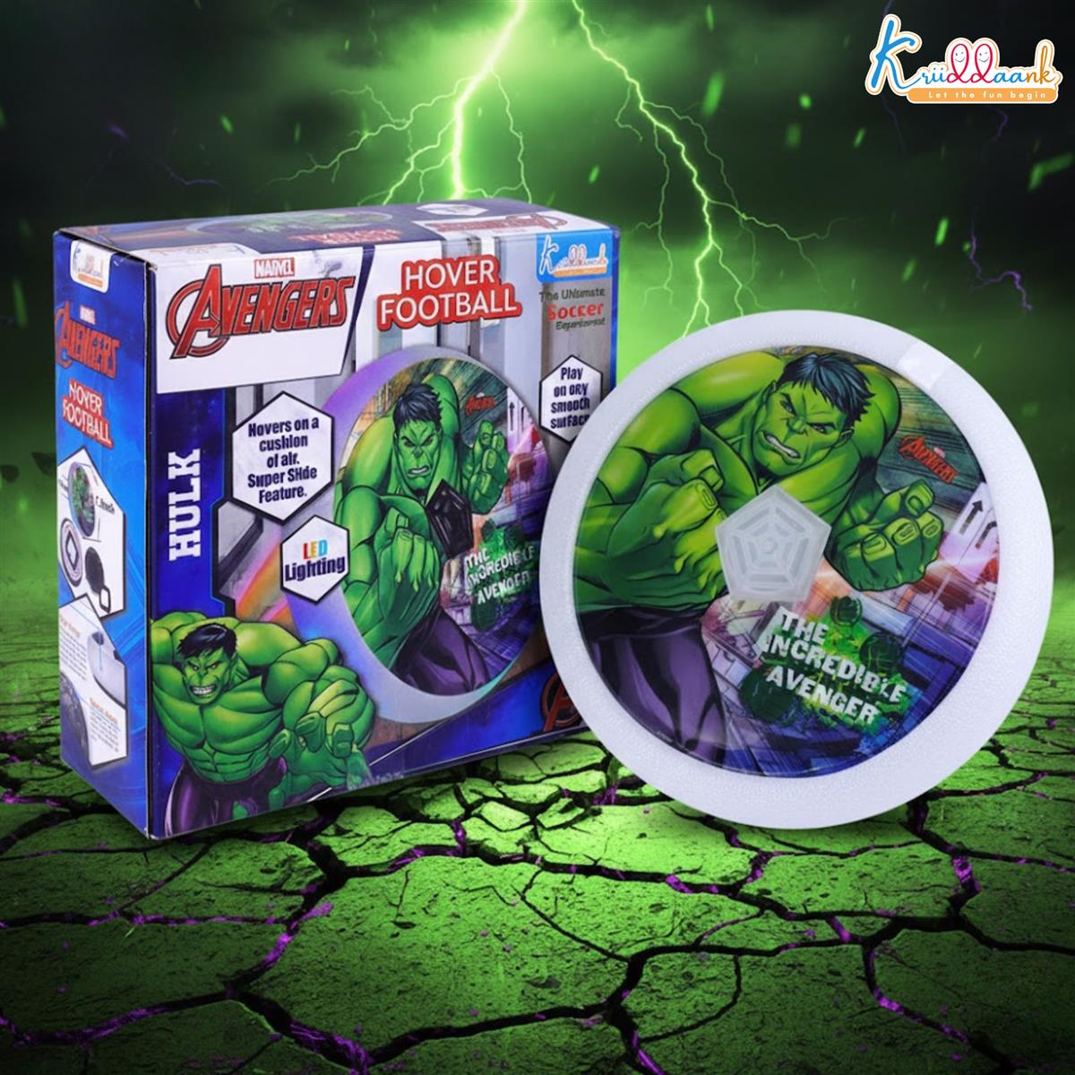 Marvel Hulk Theme Hover Soccer Ball for Kids - Air Power Football with LED Lights & Foam Bumpers - Indoor Disney Sports Toy for Boys & Girls - Safe, Interactive Superhero Play (Age 3-12)