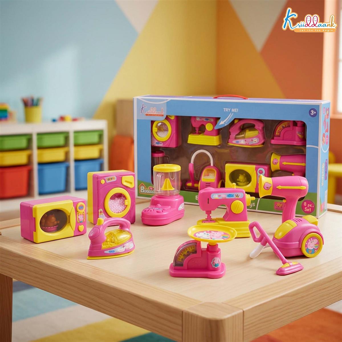 Hasbro Peppa Pig 8-Piece Household Role Play Set - Mini Home Appliances Kit with Toy Washer, Vacuum & More - Educational Pretend Play Toy for Kids Ages 3+ (Pink/Multicolor)