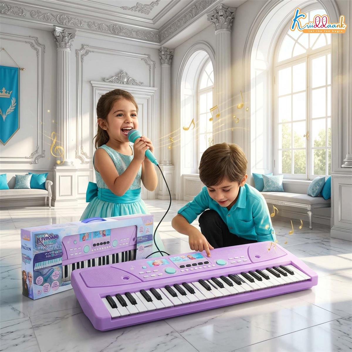 Frozen Keyboard Piano for Kids with 50 Keys, 49 Organ Scale Keys, Microphone, 16 Rhythms, 8 Instrument Sounds & USB Power - Educational Musical Toy for Boys & Girls 3+ Years (Turkish Blue)