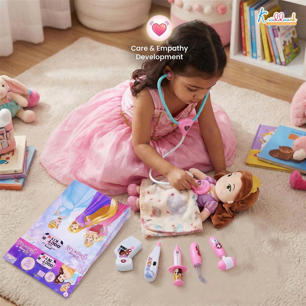 Disney Princess Theme Doctor Kit - 8-Piece Medical Playset for Kids with Realistic Lights & Heartbeat Sounds - Educational Pretend Play Toy for Girls Aged 3+ Years