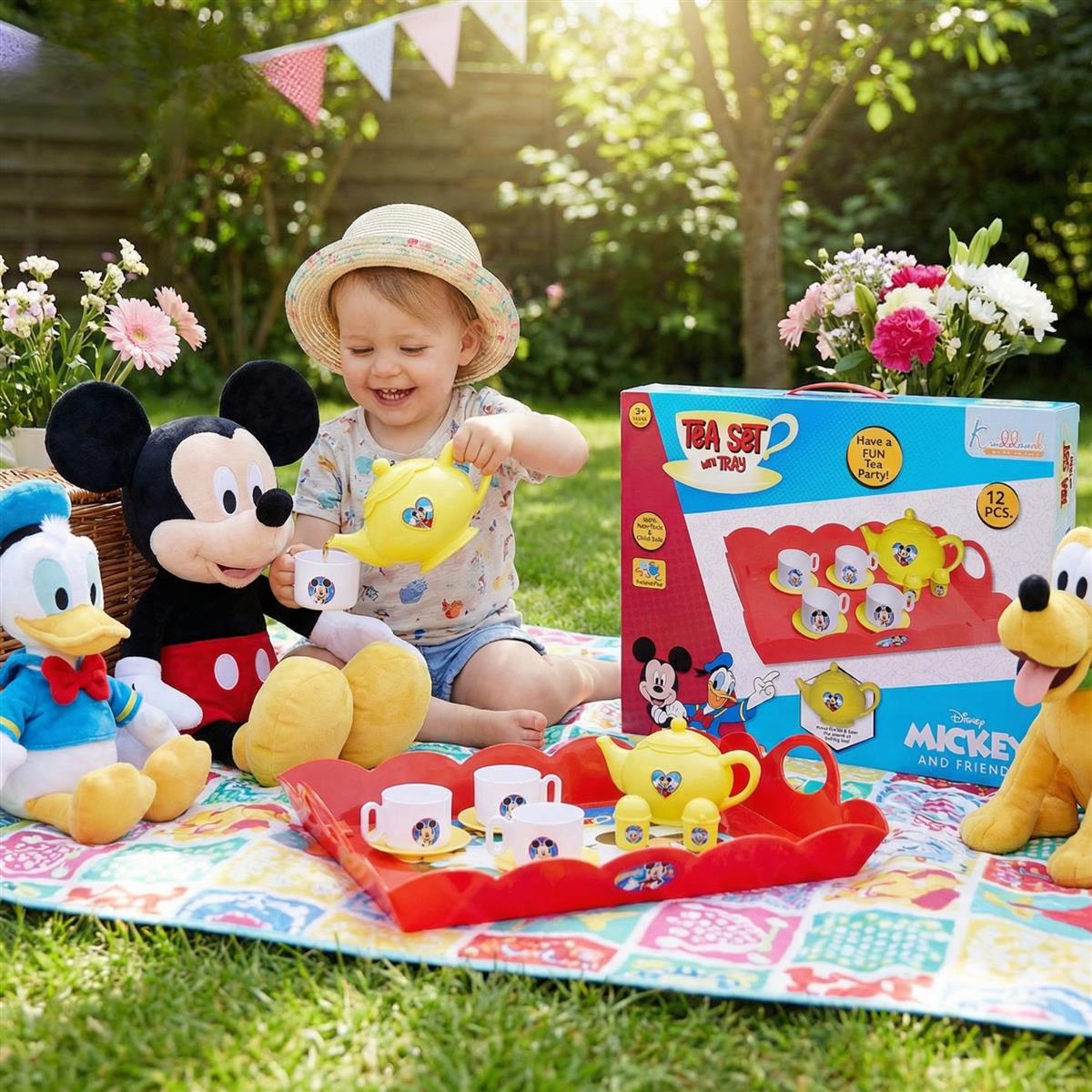 Disney Mickey Mouse Tea Playset - 12-Piece Kids Tea Party Set with Electronic Kettle, Boiling Sound & Light Effects - Educational Pretend Play Kitchen Toy for Toddlers, Boys & Girls Aged 3+ Years