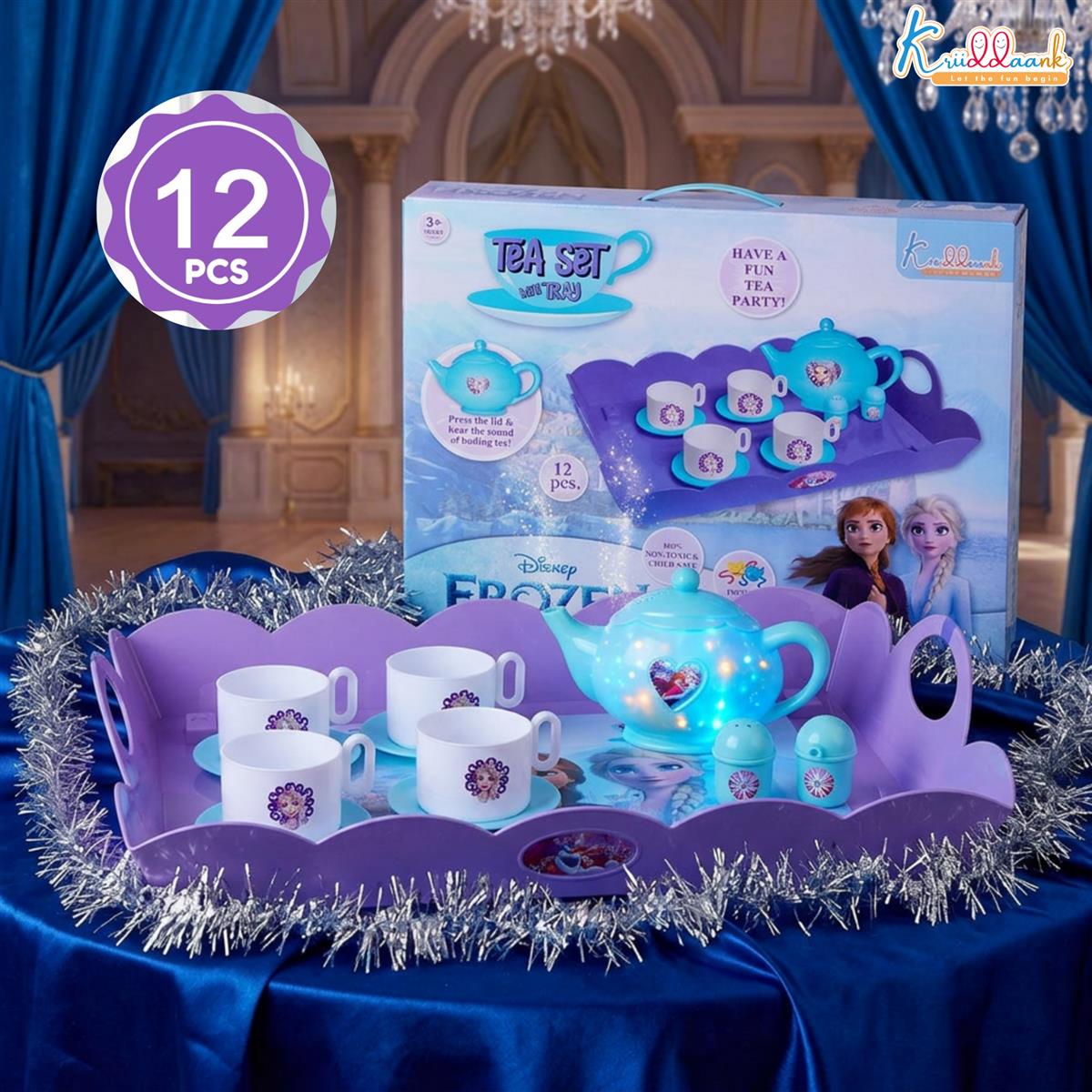 Frozen Tea Party Set - Elsa & Anna Pretend Play Kitchen Toys for Kids, 12 Pcs Battery-Operated Tea Kettle with Boiling Sound & Music, Interactive Birthday Gift for Girls & Boys Ages 3+
