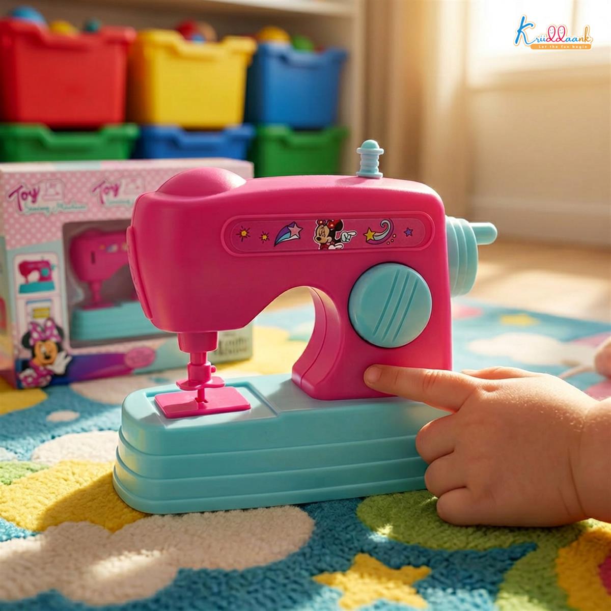 Kriiddaank Minnie Mouse Theme Mini Sewing Machine Toy for Kids 3+, Pink Educational Pretend Play Household Toy with Interactive Buttons, Battery Operated Role Play Toy for Girls