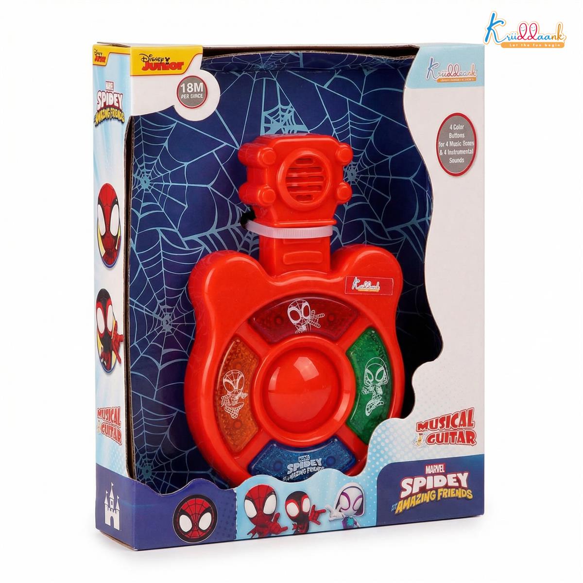 Spiderman Theme Mini Guitar Music Set for Kids - Battery Operated Toy with 4 Musical Buttons, Lights & Sound - Educational Musical Instrument Toy for Toddlers and Marvel Fans Age 3+