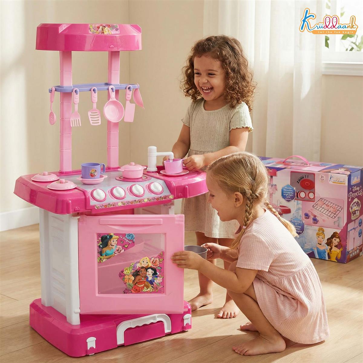 Disney Princess Theme Kitchen Set for Kids - Interactive Cooking Playset with Oven, Sink, Lights & Sounds - Pretend Play Chef Set with 18 Accessories - Pink Kitchen Toy for Girls 3+ Years