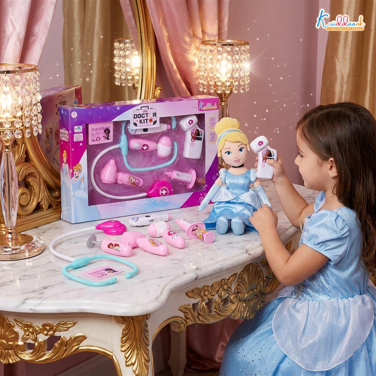Disney Princess Theme Portable Doctor Set for Girls with Electronic Stethoscope & Realistic Tools | 8-Piece Medical Kit with Lights & Sound Effects | Fun Educational Pretend Play Toy for Kids Age 3+