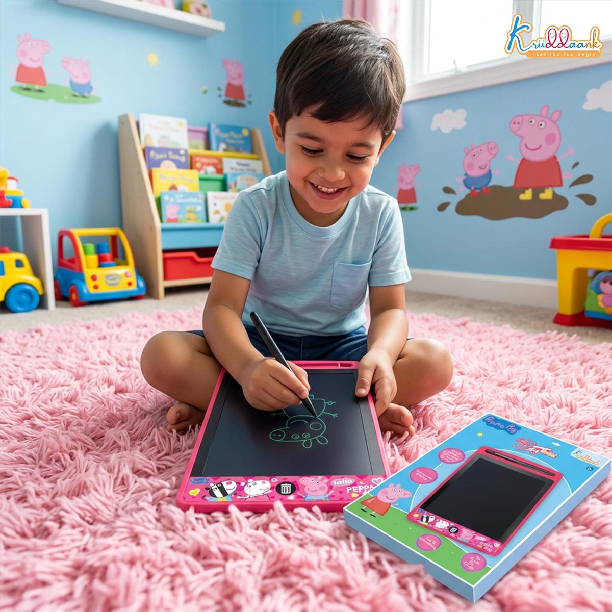 Kriiddaank Peppa Pig Theme 8.5 Inch LCD Writing Tablet for Kids, Electronic Drawing Pad & Rewritable Doodle Board, Travel Slate Birthday Gift for Boys & Girls Aged 3 4 5 6 7 8 9 Years, Pink