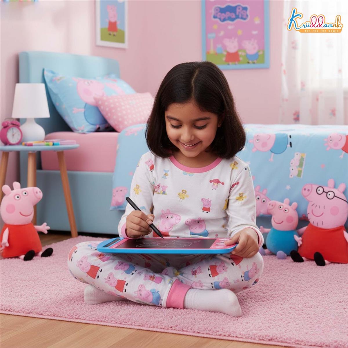 Kriiddaank Peppa Pig 10.5 Inch LCD Writing Tablet & Drawing Pad for Kids - Rewritable Electronic Travel Slate, Birthday Gift for Boys & Girls 3-9 Years, Pink Peppa Theme Educational Toy Board