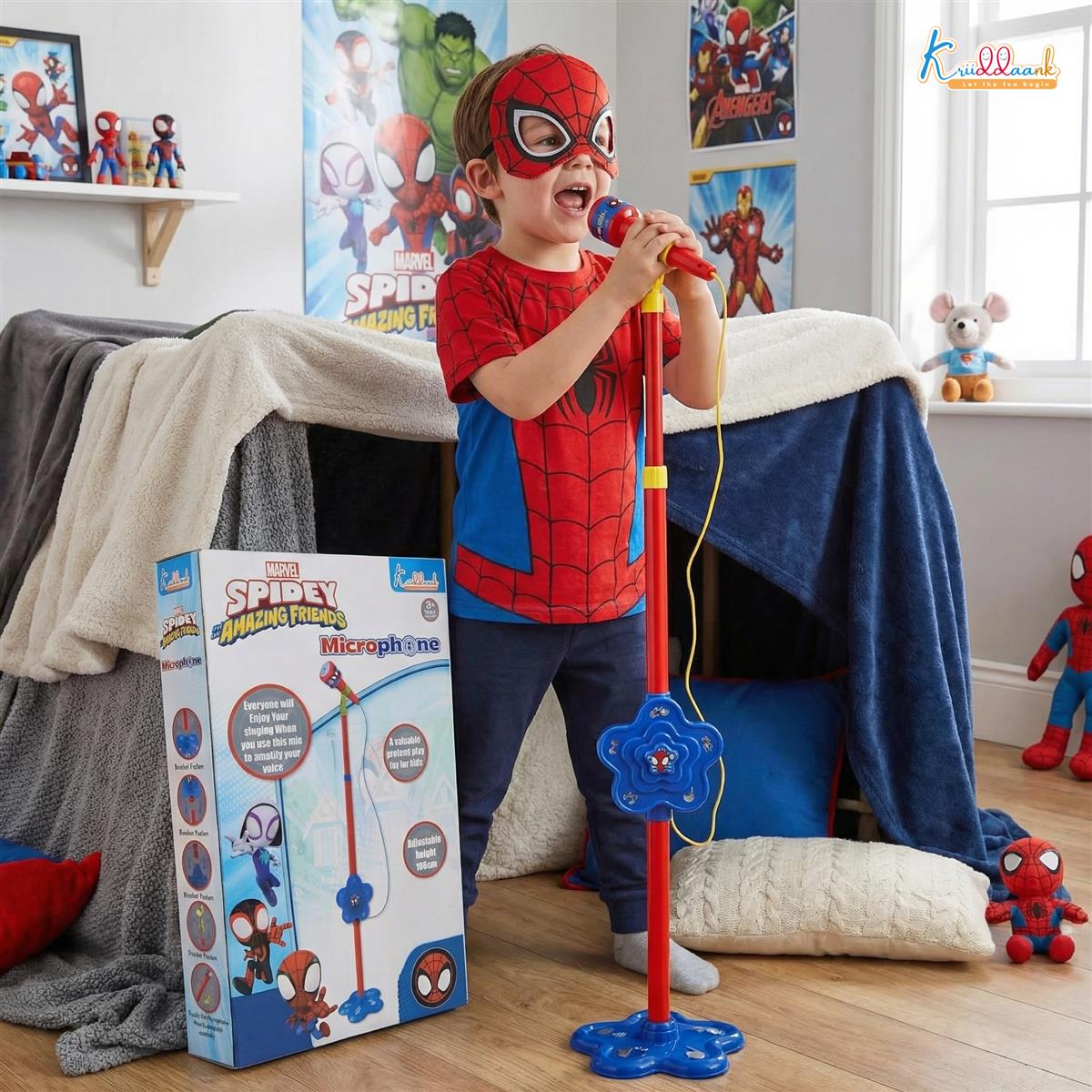 Spiderman Microphone Stand for Kids - Portable Karaoke Set with Adjustable Stand (up to 106cm), Bluetooth & USB Connectivity - Musical Singing Toy for Boys & Girls Age 3+