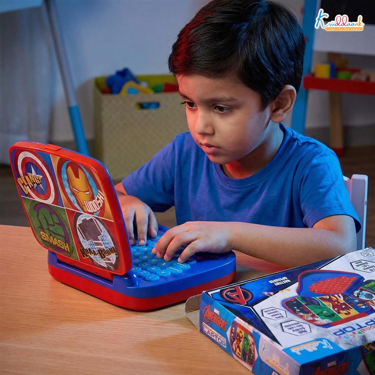 Avengers Theme Educational Laptop Without Screen for Kids | Interactive Music, Alphabet & Number Learning Toy for 3+ Year Olds | Screen-Free, Safe & Durable Early Learning Toy (Red)