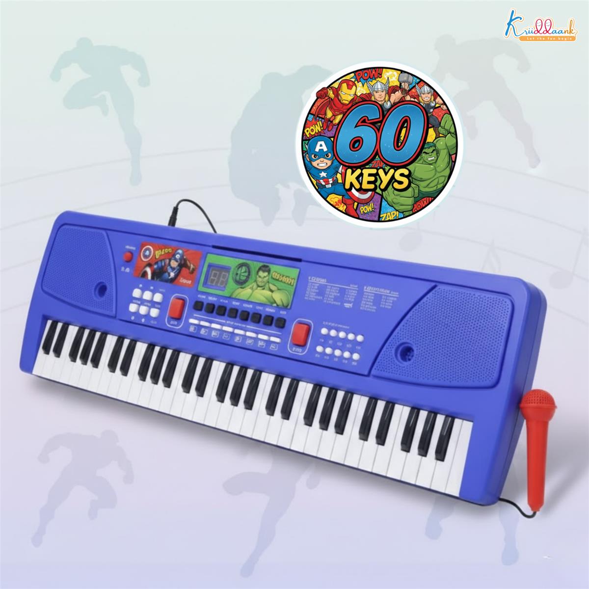 Avengers Keyboard Piano for Kids - 61 Scale Organ Keys with Digital Screen & Microphone - 16 Instrument Sounds, 10 Rhythms, Record & Playback - Educational Musical Toy for Boys & Girls 3+ (USB/Battery
