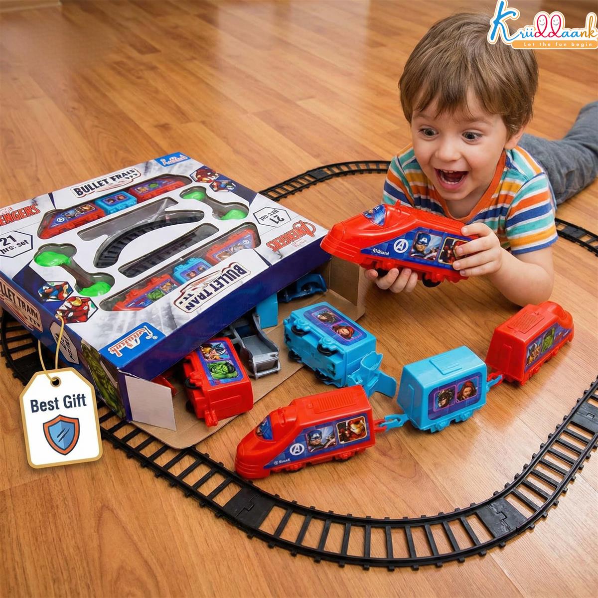 Kriiddaank Marvel Avengers 21-Piece Train Set - Infinity War Superhero Design, Battery Operated Educational Toy with Sound Effects & Easy-to-Assemble Tracks, Best Gift for Kids Ages 3+