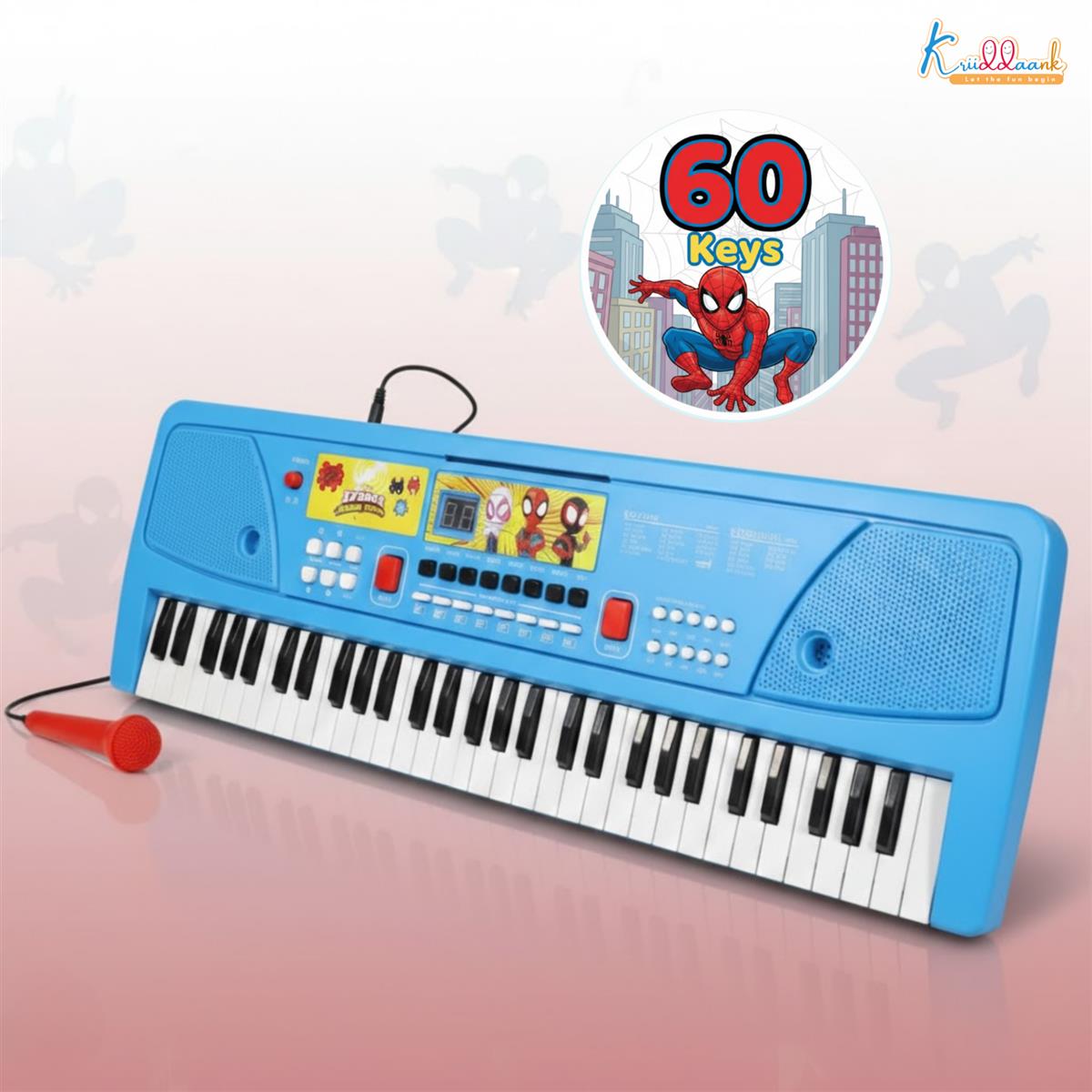 Spiderman Keyboard Piano for Kids - 61 Key Portable Digital Organ with Microphone, USB Power & Digital Screen - 17 Instrument Sounds & 10 Rhythms - Educational Musical Gift for Boys 3+ Years