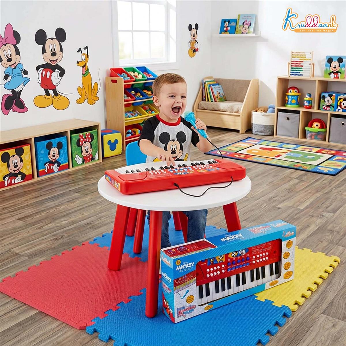 Mickey 37-Key Keyboard Piano for Kids with Microphone | 8 Rhythms & 8 Instrument Sounds, USB & Battery Powered | Musical Educational Toy for Boys & Girls Age 3+ - Red