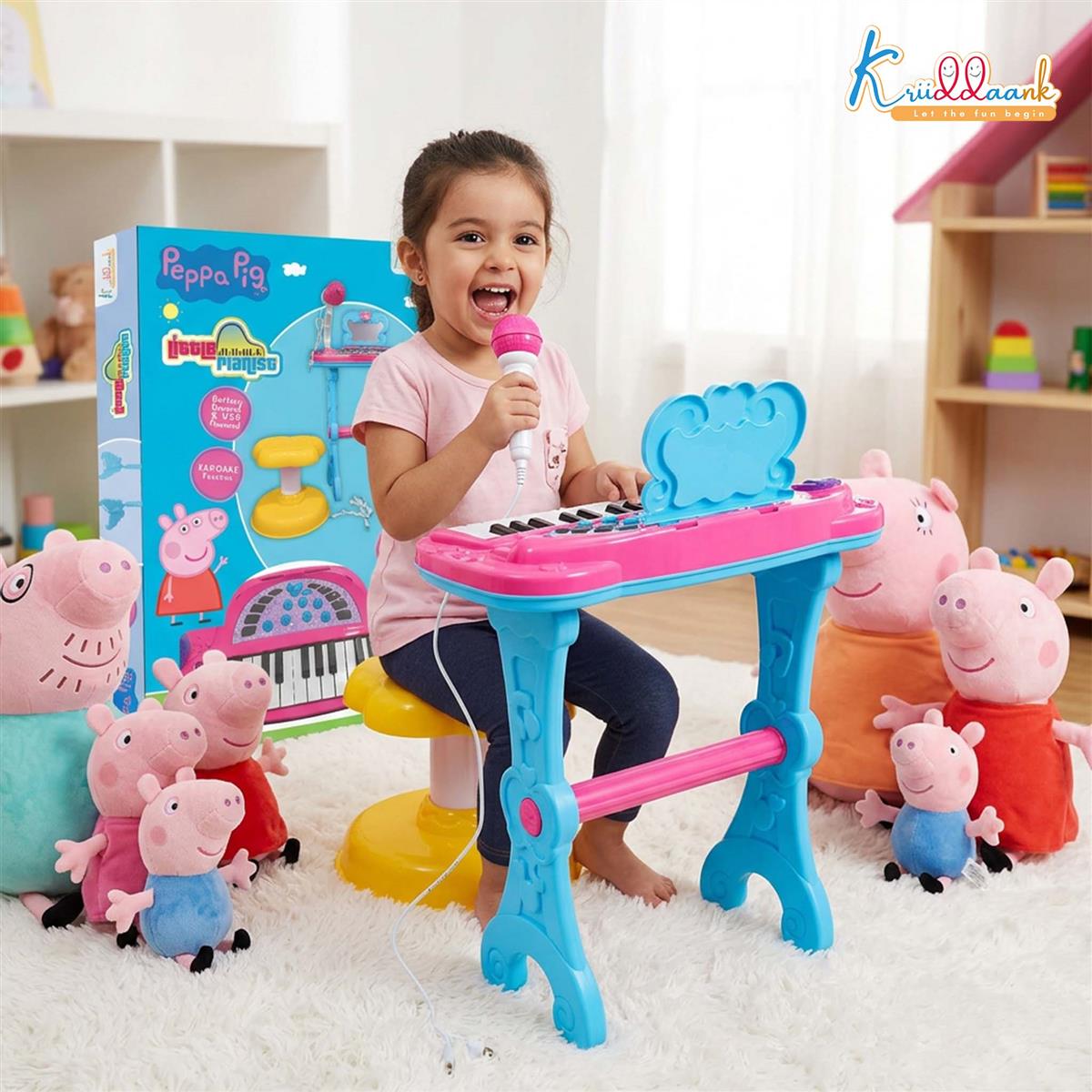 Hasbro Peppa Pig Little Pianist Keyboard with Microphone & Stool - Musical Toy for Kids 3+ - Karaoke Mode, MP3 Connection, 25 Inbuilt Tunes, Electronic Piano for Girls & Toddlers - Pink