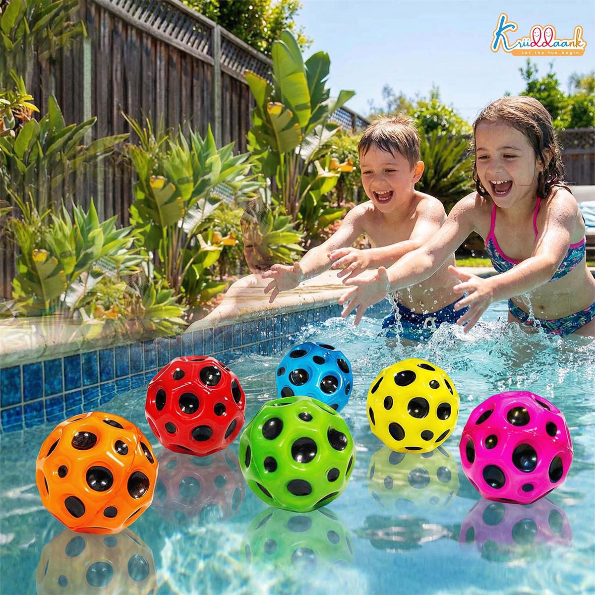 Kriiddaank Moon Bounce Ball Pack of 6 - High Bounce Space Ball for Kids 3+, Non-Toxic Soft Jumping Stunt Ball, Durable Indoor Outdoor Activity Toy, Colorful Toddler Gift Set