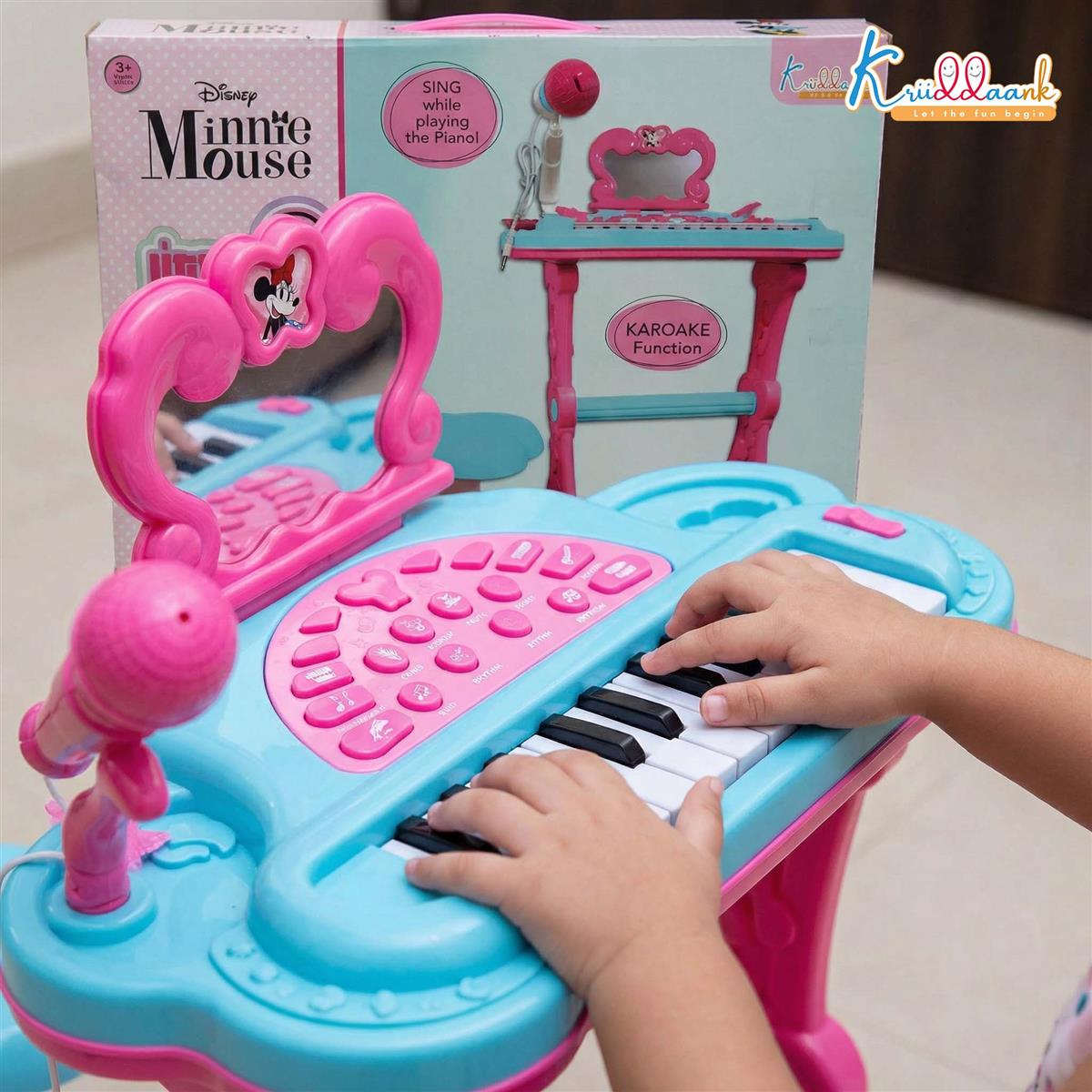 Minnie Mouse Little Pianist Keyboard for Girls â€“ Musical Toy with Microphone, Stool & Dress-Up Accessories â€“ 25 Inbuilt Tunes, Karaoke Mode, Battery/USB Powered â€“ Educational Gift for Kids 3+ Years