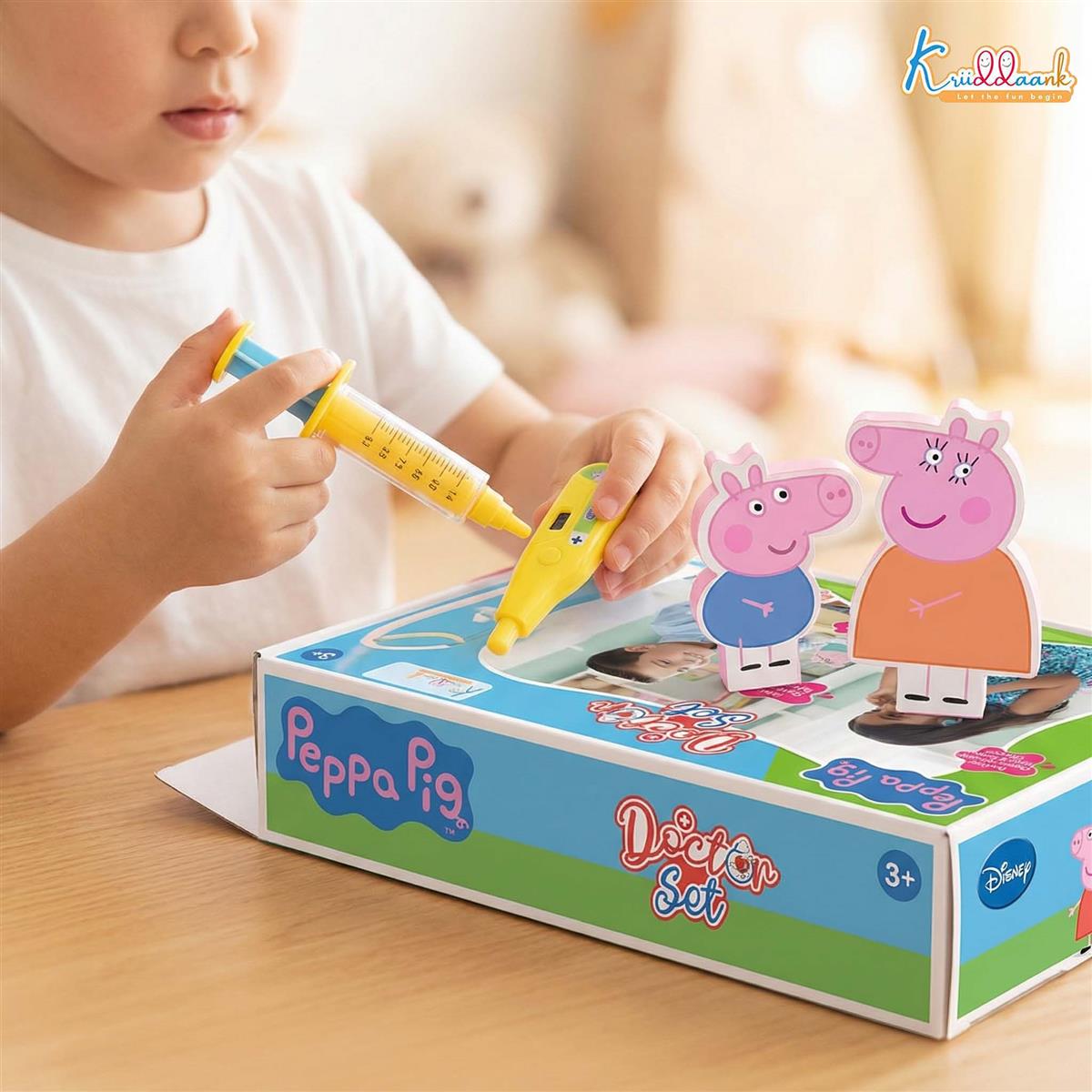 Kriiddaank Peppa Pig Medical Playset with 2D Family Figures, Doctor Kit for Kids Ages 3+, 12 Pcs Toy Set with Stethoscope, Lights & Sound Effects, Educational Pretend Play for Toddlers
