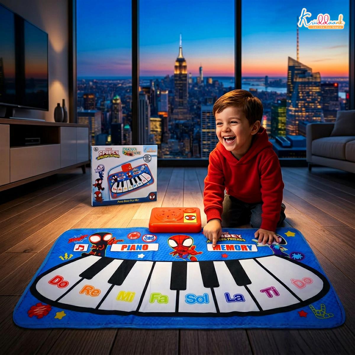 Spiderman Piano Music Play Mat for Kids - Interactive Touch Sensitive Floor Keyboard with 8 Piano Keys & 3 Function Modes, Portable Roll-Up Educational Toy for Toddlers & Children 3+ Years Old
