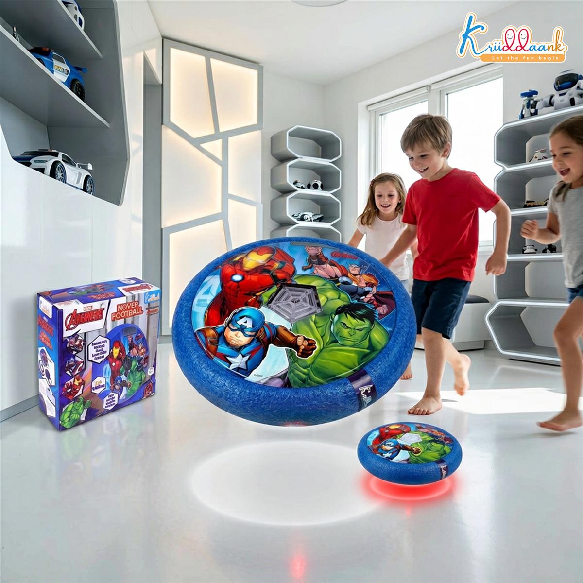 Marvel Avengers Hover Football Theme Air Power Soccer Ball with LED Lights & Foam Bumpers | Safe Indoor Floating Sports Game Toy for Kids Boys & Girls Age 3+ | Ideal Birthday Gift (18cm)