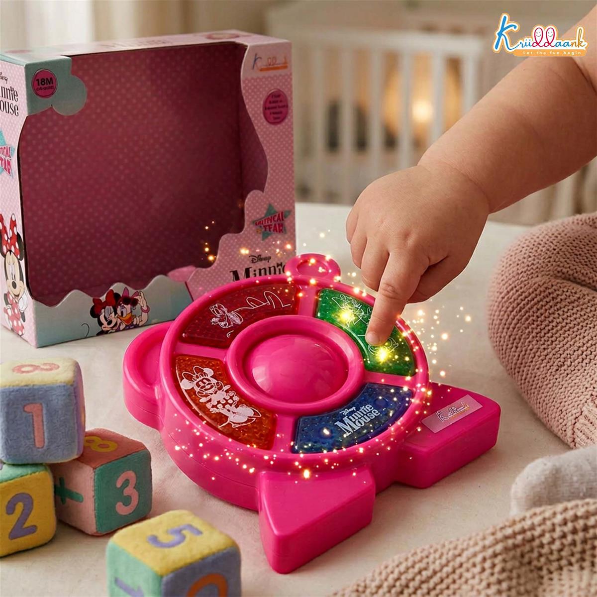 Minnie Mouse Theme Music Set - Clubhouse Musical Toy for Toddlers & Kids with 4 Animal Sounds & 4 Musical Tones, Interactive Educational Learning Toy, Battery Operated Pocket-Sized Music Kit, Pink