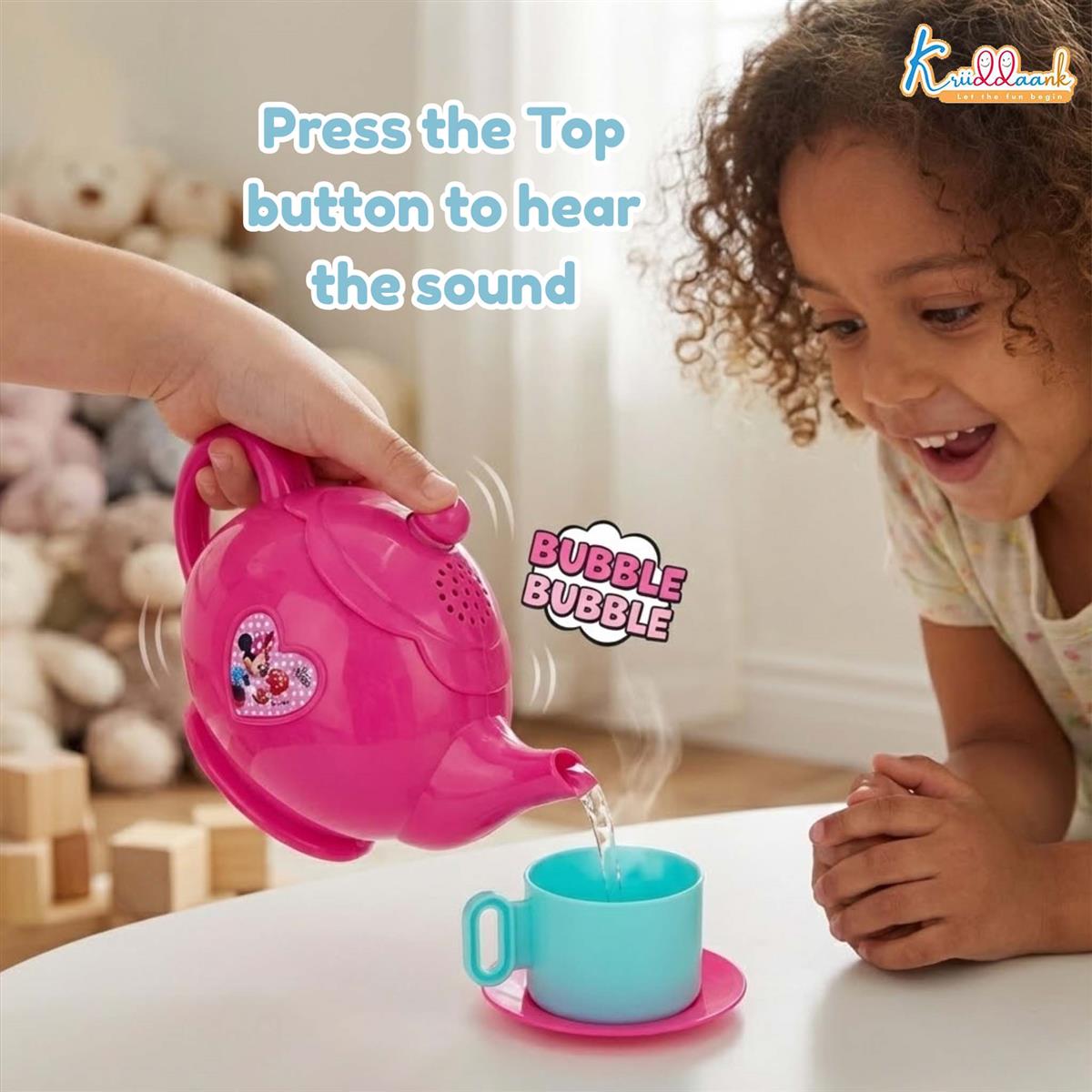 Minnie Mouse 15-Piece Tea Party Set for Kids - Pretend Play Kitchen Toy with Electronic Kettle, Realistic Boiling Sounds & Lights - Safe, Non-Toxic Birthday Gift for Girls & Boys, Ages 3+