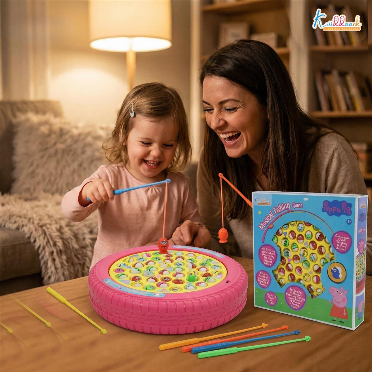 Peppa Pig Musical Rotating Fishing Game - Underwater Adventure Toy for Kids 3+ | Battery Powered with 4 Fishing Poles & 21 Fishes | Fun Educational & Interactive Play for Boys & Girls