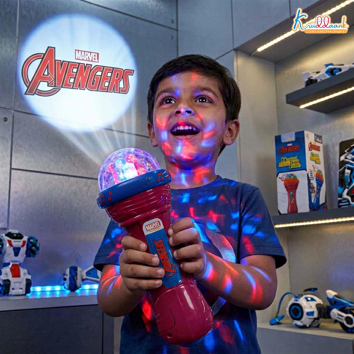 Kriiddaank Marvel Avengers Musical Microphone for Kids - Karaoke Toy with Disco Projection Lights, Music & Sound Effects - Battery Operated Superhero Toy for Boys and Girls Ages 3+