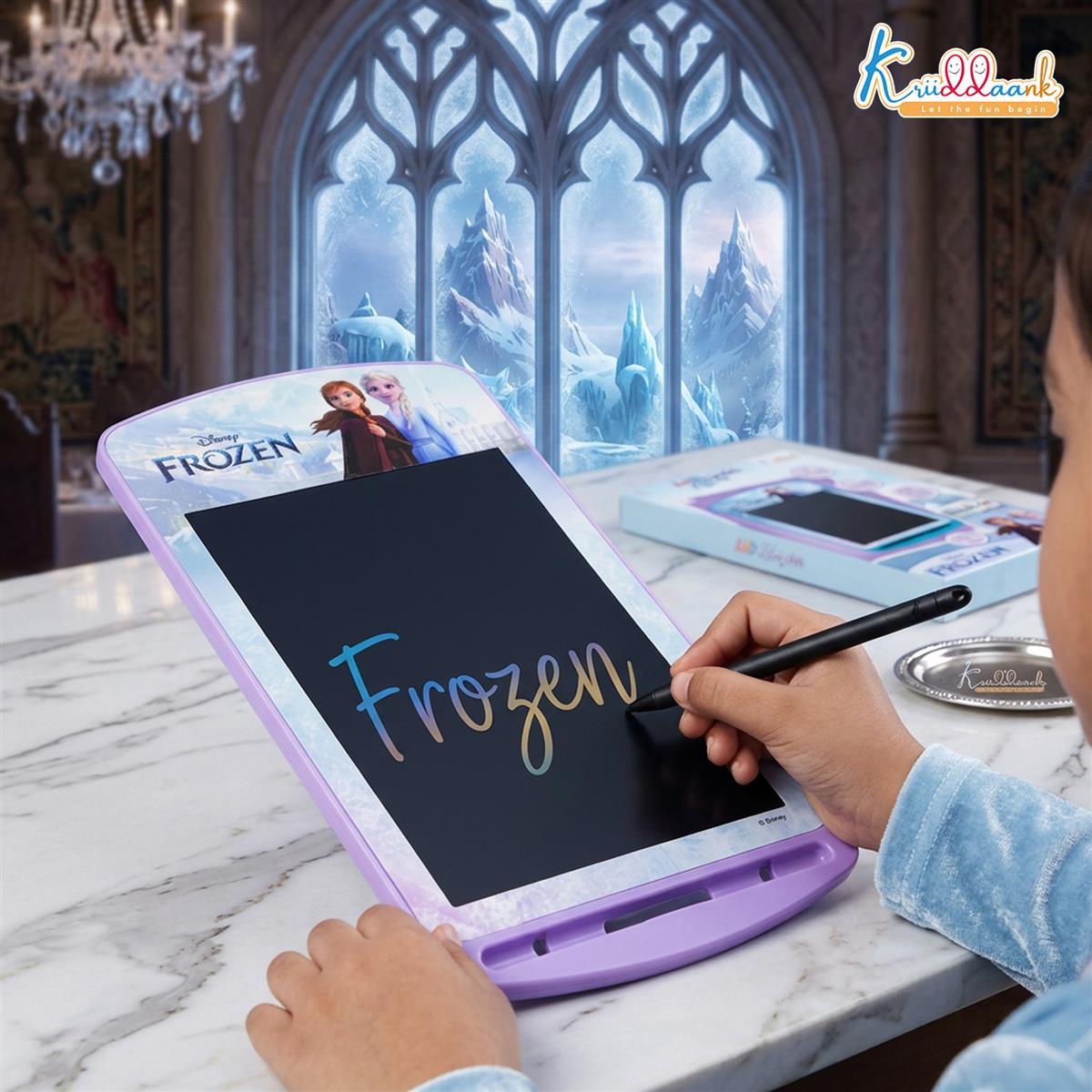 Kriiddaank Frozen 10.5 Inch LCD Writing Tablet, Electronic Drawing Pad for Kids, Rewritable Doodle Board & Travel Slate, Educational Birthday Gift for Girls & Boys 3-9 Years Old, Turkish Blue