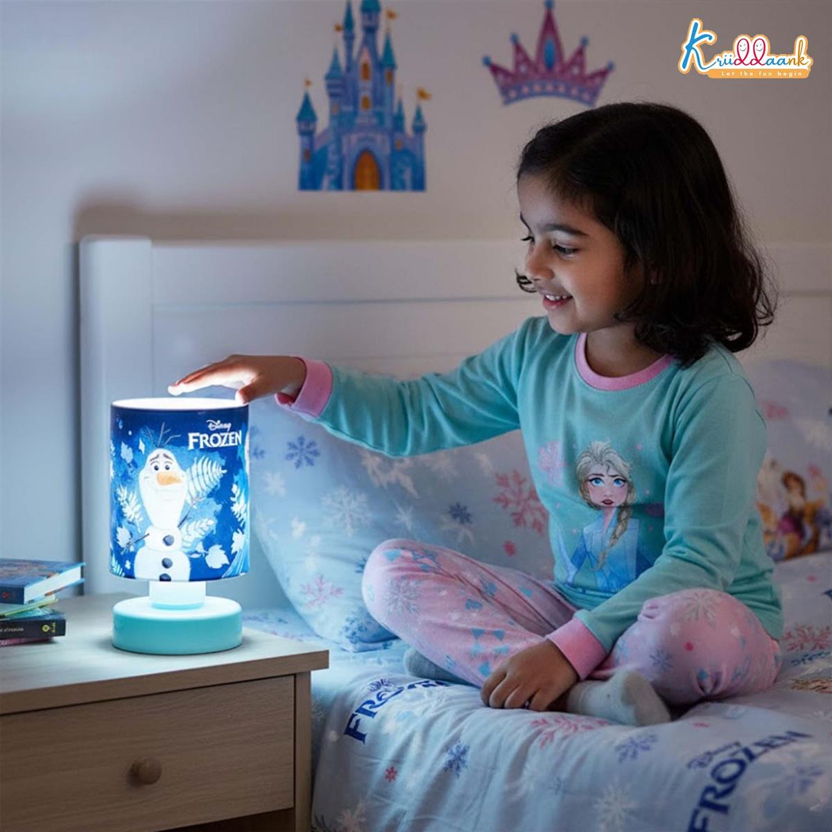 Kriiddaank Frozen Theme LED Table Lamp for Kids - Elsa & Anna Push & Glow Desk Light, Battery Operated Portable Night Light for Study, Bedroom & Decoration - Safe for Ages 3+ (Turkish Blue)